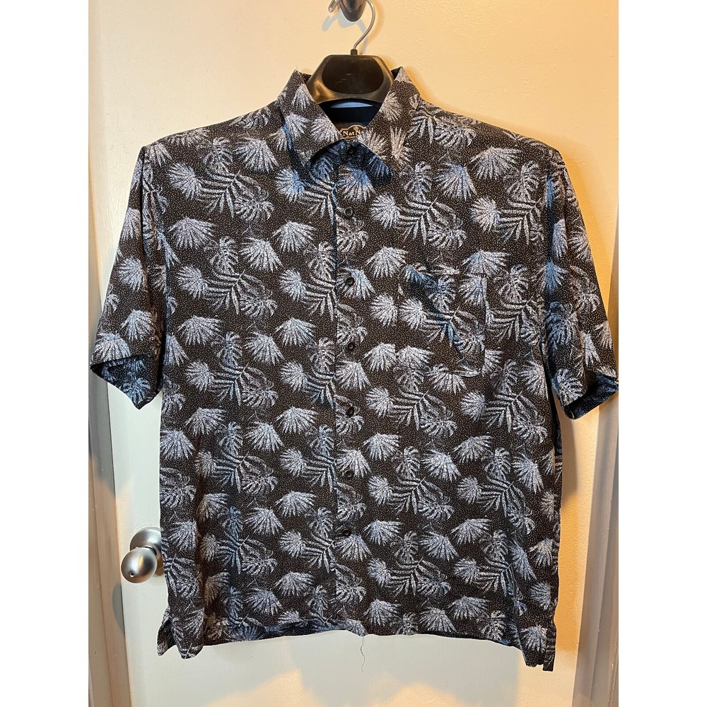 Nat Nast Luxury Originals Silk Cotton Palm Print Short Sleeve Shirt Mens Large